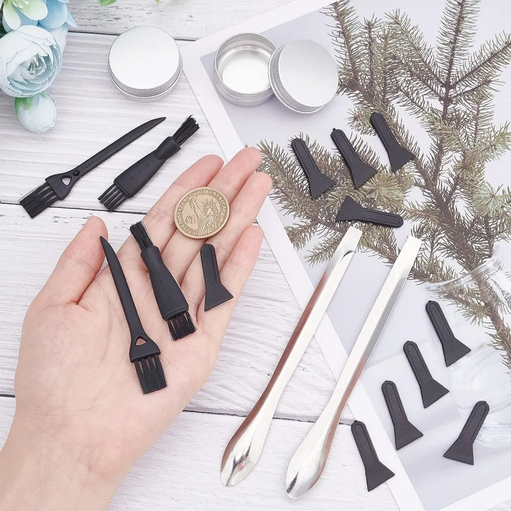 18PCS Pollen Scrapers Kit for Grinder Including 4PCS Plastic Cleaning Brush 10PCS Black Pollen Scrapers 2PCS Steel Spatula Scoop