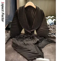 2025 Sold Color Pleated Trench Coat Women Open Stitch Bandage Irregular Midi-length Autumn Fashion Lady Elegant Coat