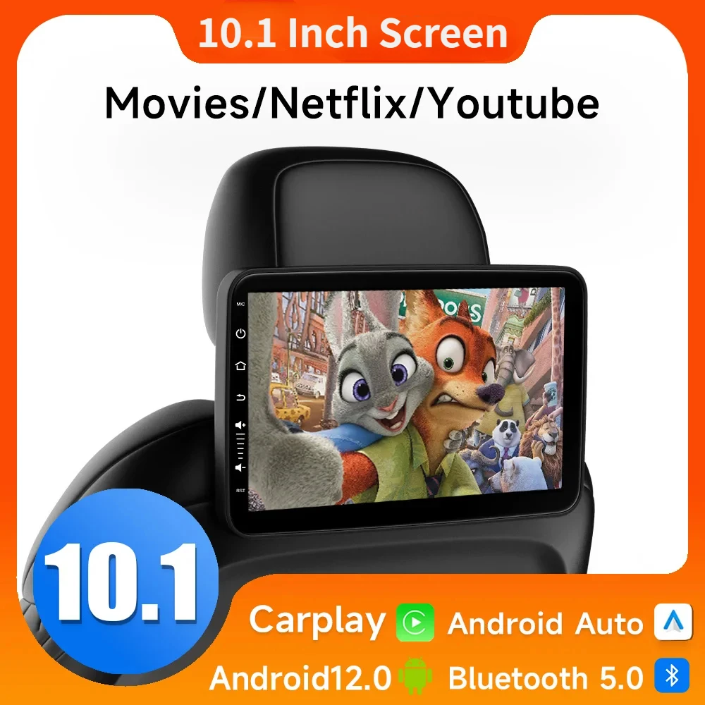 

10.1''Car Headrest Monitor Tablet Screens Wireless CarPlay Android 12 2+32G Auto Rear Seat Video TV Player FM Bluetooth HD Touch