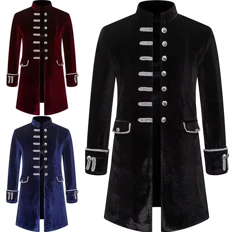 

Men's Medieval Solid Color Steampunk Velvet Coat Fashion Retro Outerwear