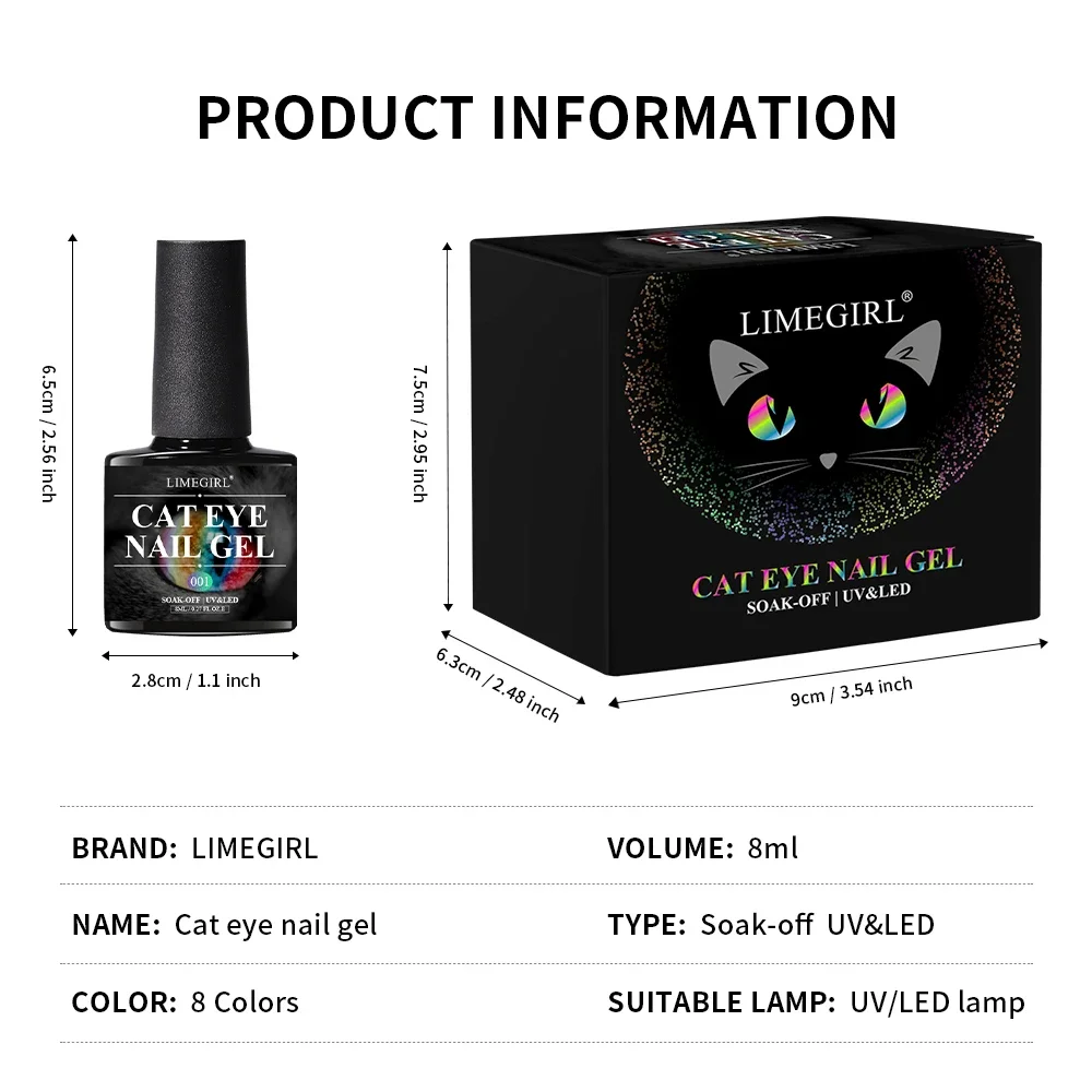 Liemgirl 마그네틱 고양이 눈 UV 젤 세트, 네일 광택제 자석 레이저 네일 아트 바니시, 반짝이는 UV 젤 네일 아트 키트