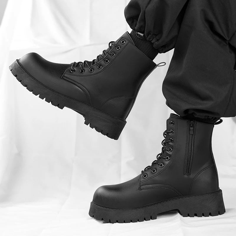 Couple's casual boots four season men's and women's high top leather boots fashion thick soled non slip plus size outdoor boots