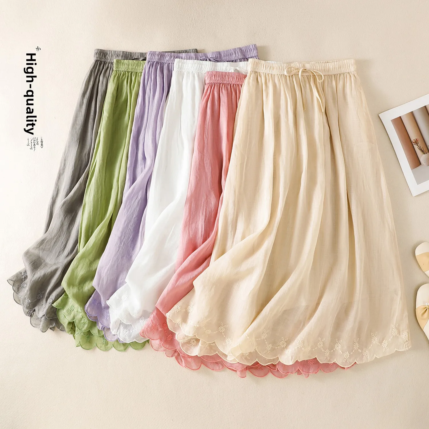 

Ele двухслойная женская юбка-миди, летняя модная верхняя юбка с вышивкой, драпированная длинная юбка фиолетового цвета ярких цветов