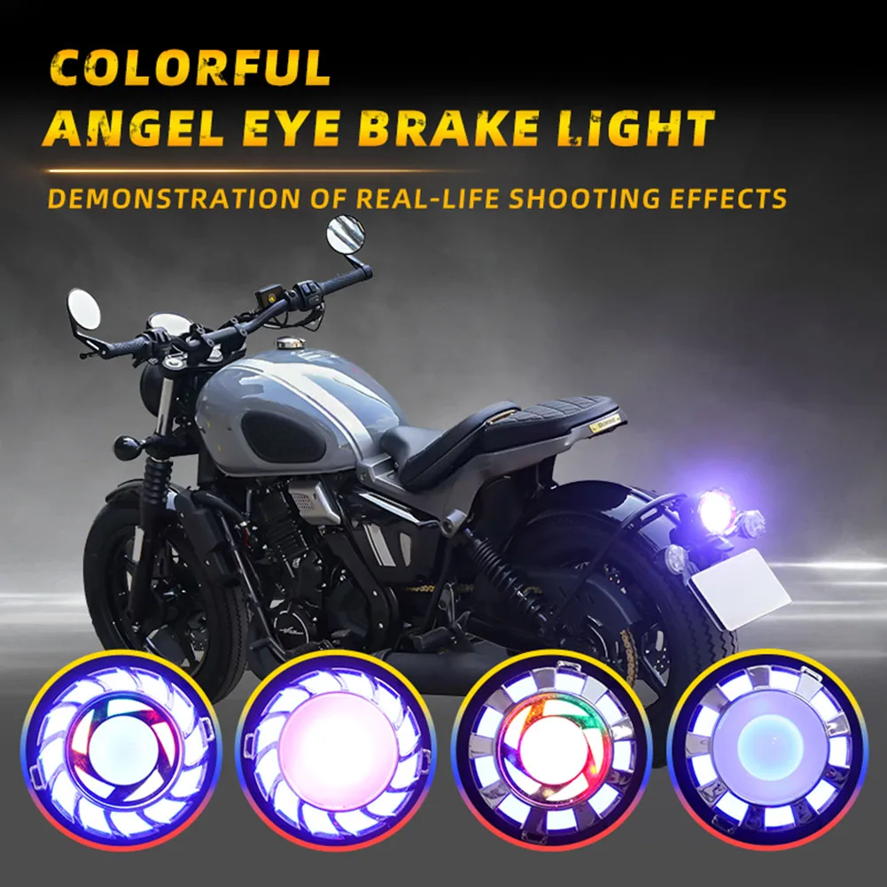 1PCS Motorcycle Lamp RGB Flashing Brake Lamp LED Motorbike Brake Lamp Angel-Eye Tail Brake Rear Lights Flash Strobe Accessories