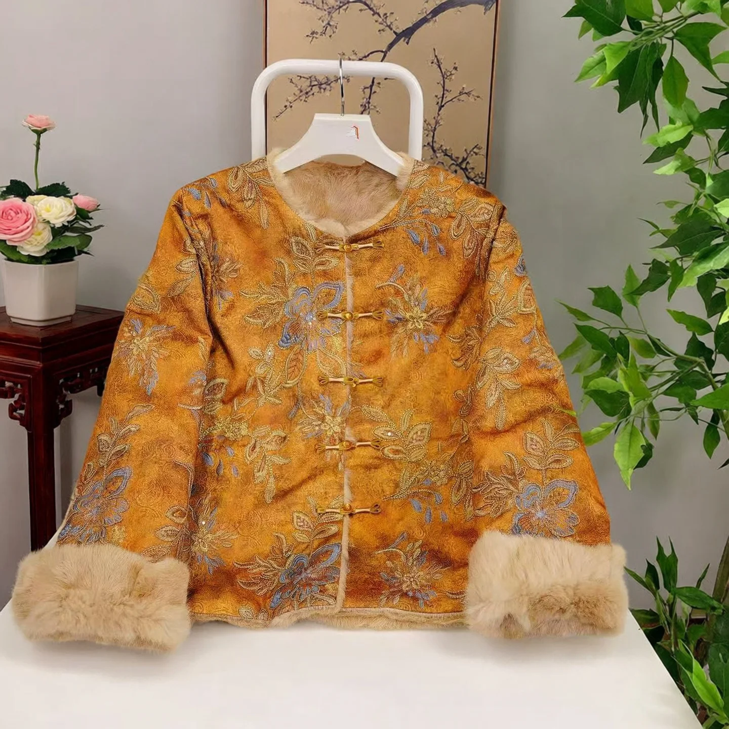 Nuevo abrigo de piel de invierno portátil de doble cara chino Sle, piel de visón bordada, herencia tradicional, costura Floral, Ou...