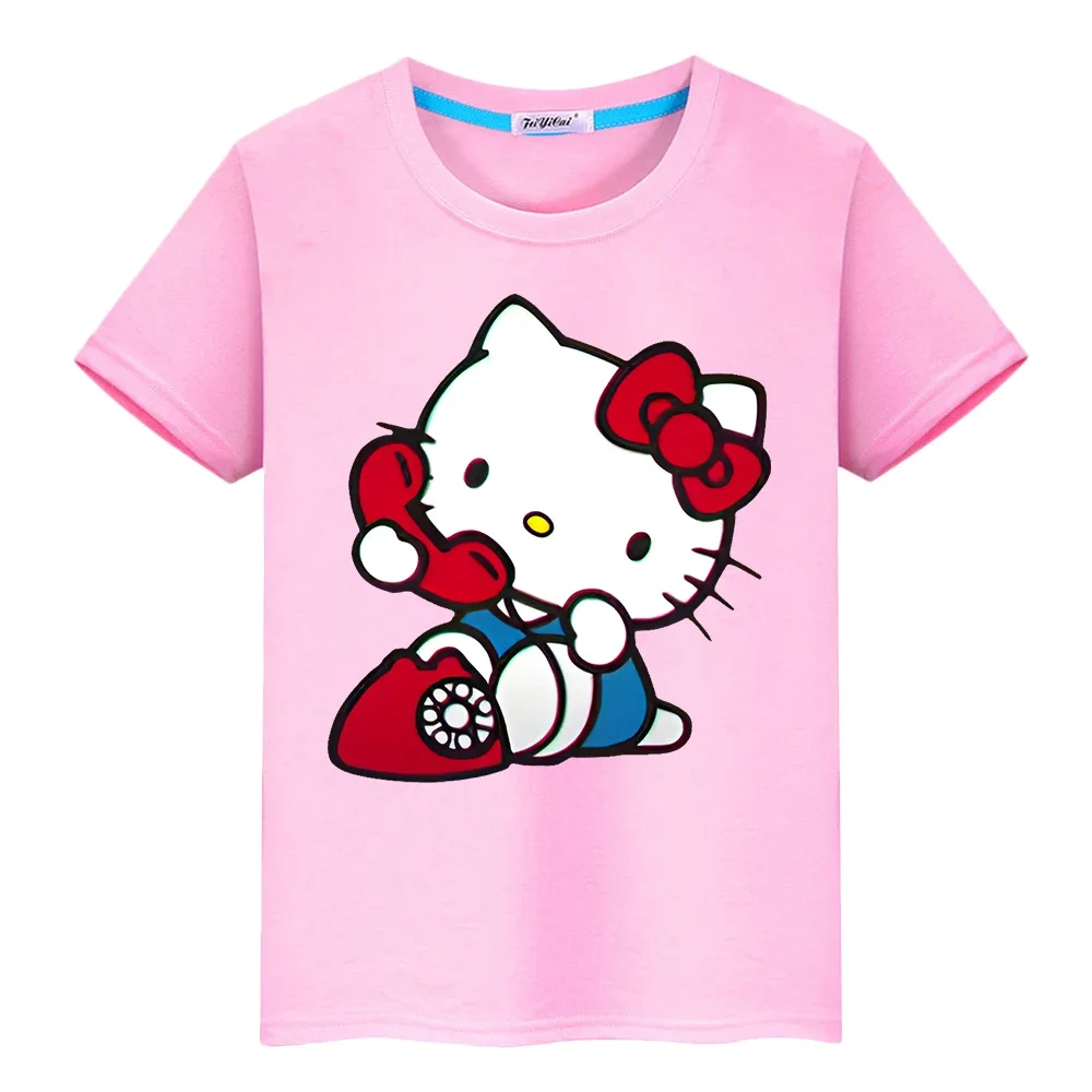 

hello kitty clothes Print 100%Cotton Cute T-shirt boys girl clothes Summer Tops Cartoon Short Anime Tees y2k one piece kids gift