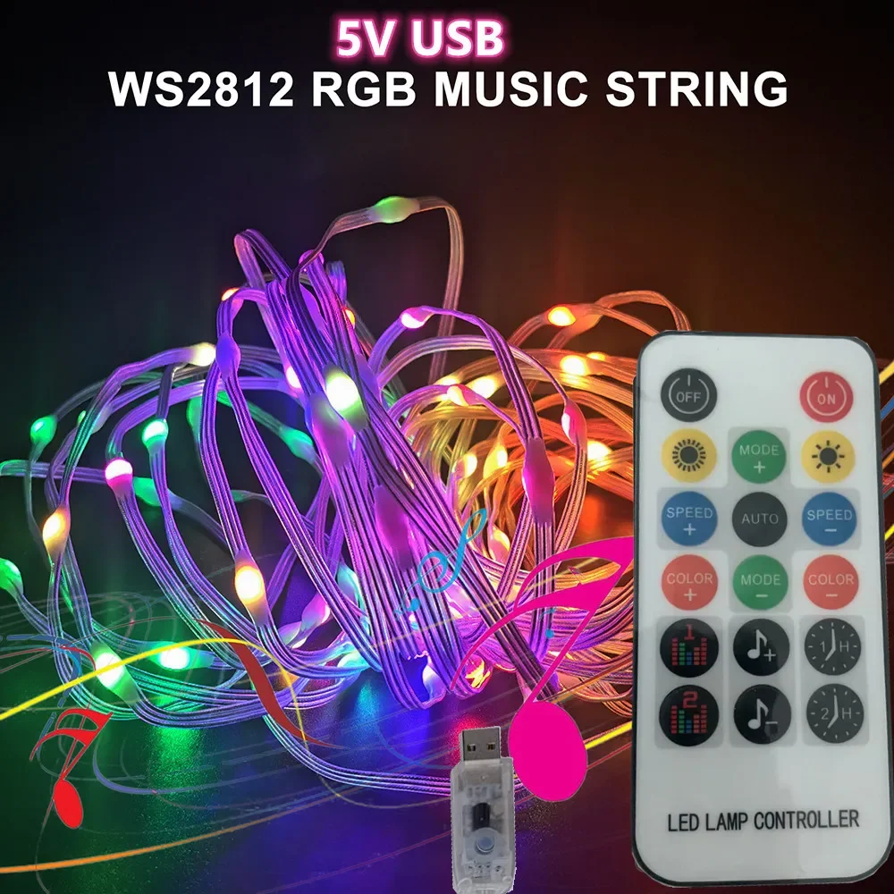 luzes led rgb para arvore de natal controlo de som musical enderecavel individualmente dream color usb 5v ws2812b 5m 01