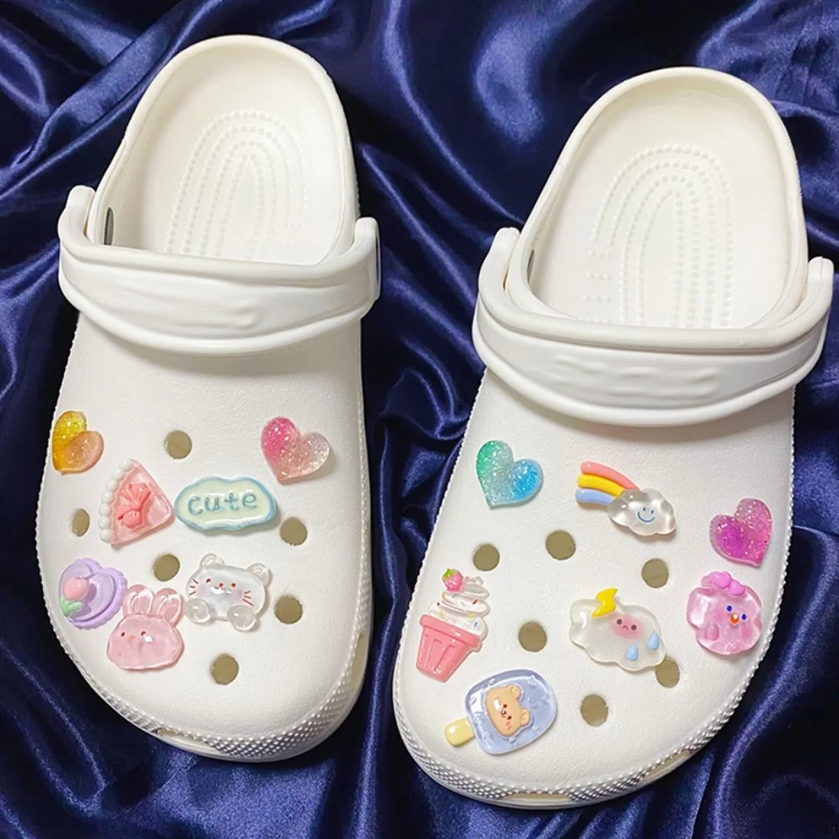 1 conjunto de amuletos de sapato de cristal conjunto de animais fofos decorações de sapato menina arco-íris doce flor diy designer sapatos destacáveis acessórios