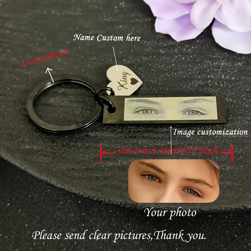 

Custom Eyes Photo Engraved Couple Bracelet With Heart Shaped Name Personalized Stainless Steel Customized Keyring Birthday Gift