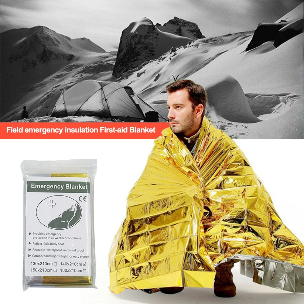 Emergency Blanket Outdoor Survive First Aid Military Rescue Kit Windproof Waterproof Foil Thermal Blanket For Camping Hiking