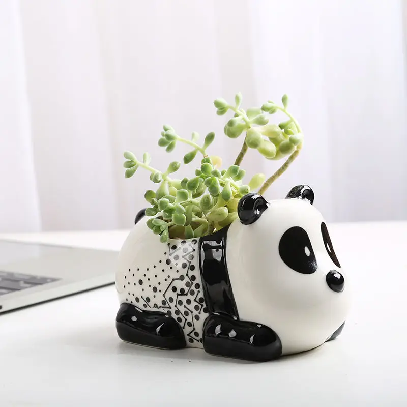 Creative Ceramic Flower Pots New Niche Cartoon Pandas Personalized and Cute Flower Pots Small and Cute Desktop Decoration