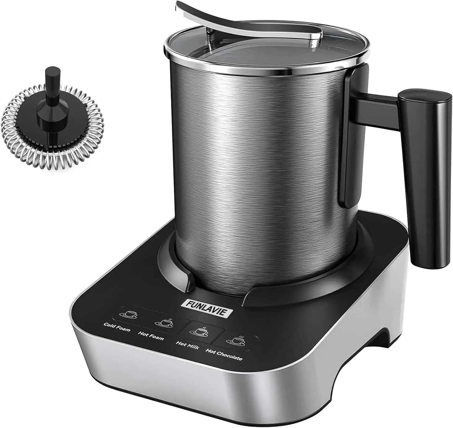 

4-in-1 Electric Milk Frother and Steamer, 400ml Stainless Steel Pitcher with Auto Shut-Off for Lattes and Cappuccinos