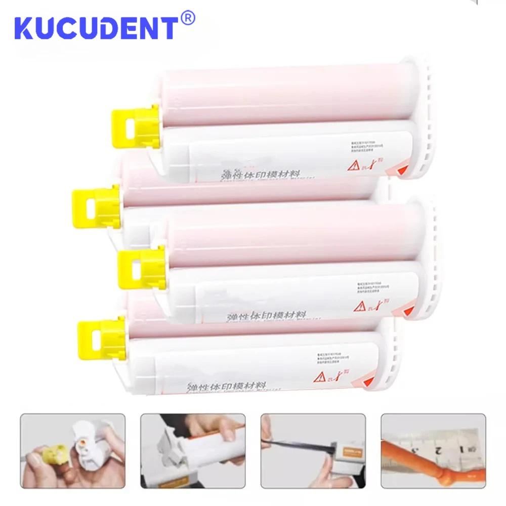 4 pièces de matériau d'impression dentaire en silicone souple, cartouches de moules jetables en caoutchouc pour dentisterie, embouts de mélange, tubes, ponts dentaires