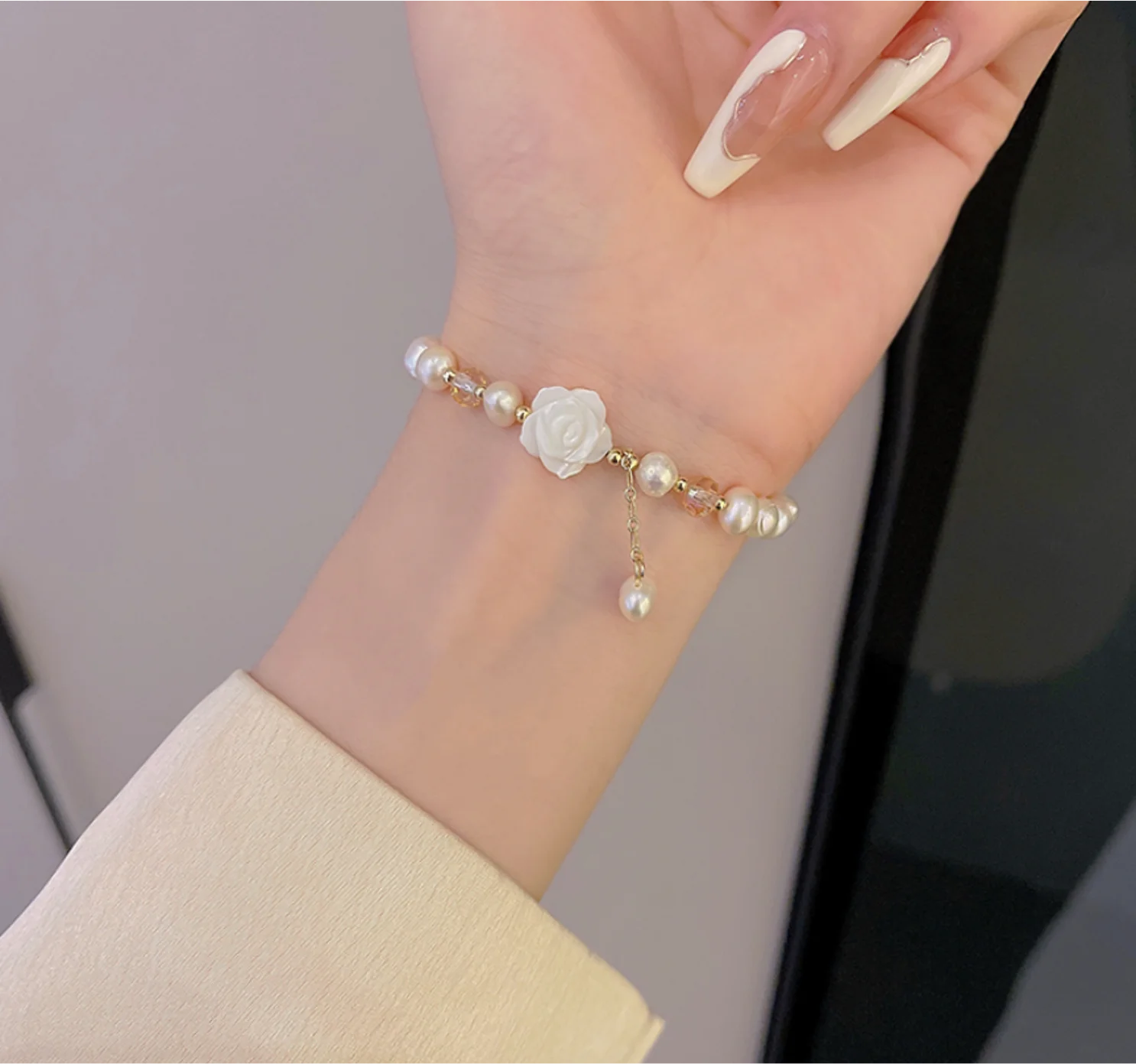 

2022 new Baroque Pearl mountain Camellia Flower Beaded Adjustable Bracelets for women Fashion Jewelry