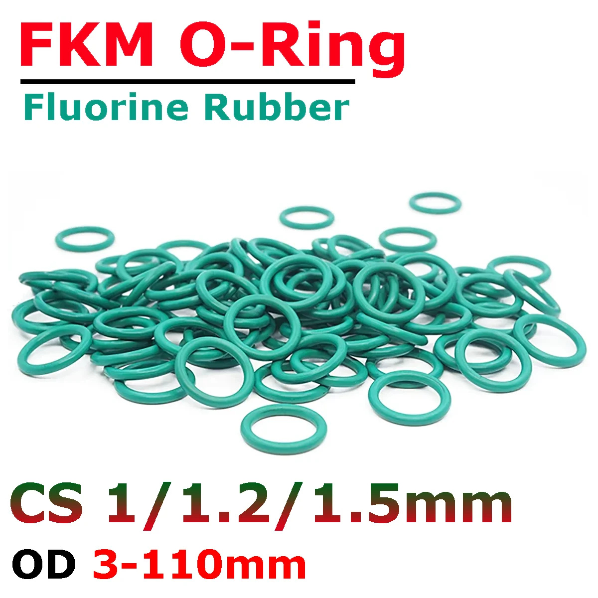 

Green FKM O-Rings Cross Section CS 1/1.2/1.5mm OD 3-110mm Fluorine Rubber O Ring Seals Washer Gasket Oil Resistant Acid & Alkali