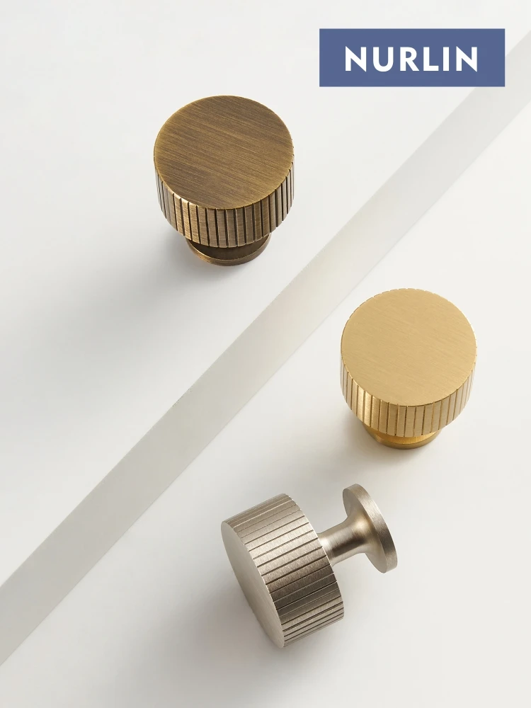 Nurlin Solid Brass Art Deco Style Vertical Lines Linear Kitchen Cabinet Knobs Silver Nickel Drawer Handle Pull