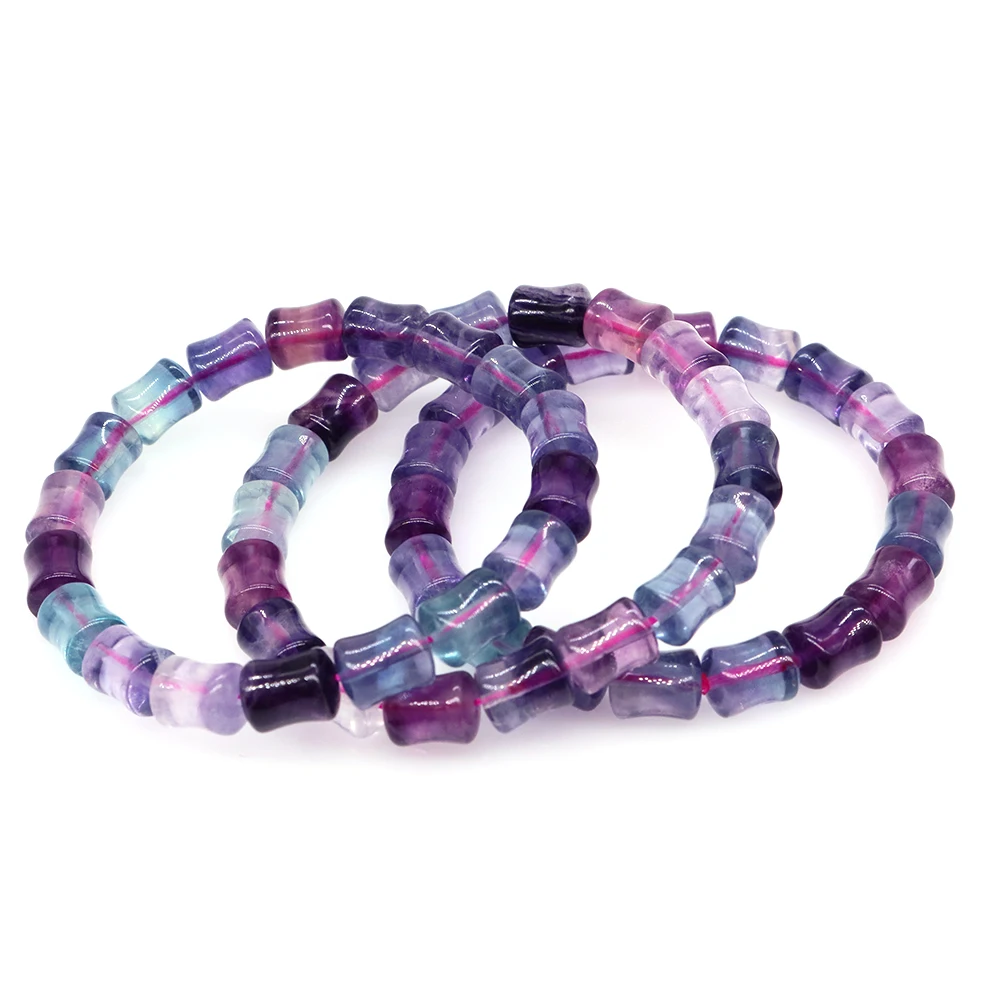Natural Stone Rainbow Fluorite Square Bamboo Nodes Lucky Beads Bracelet Women Elegant Reiki Healing Crystal Bangle Jewelry GiftS