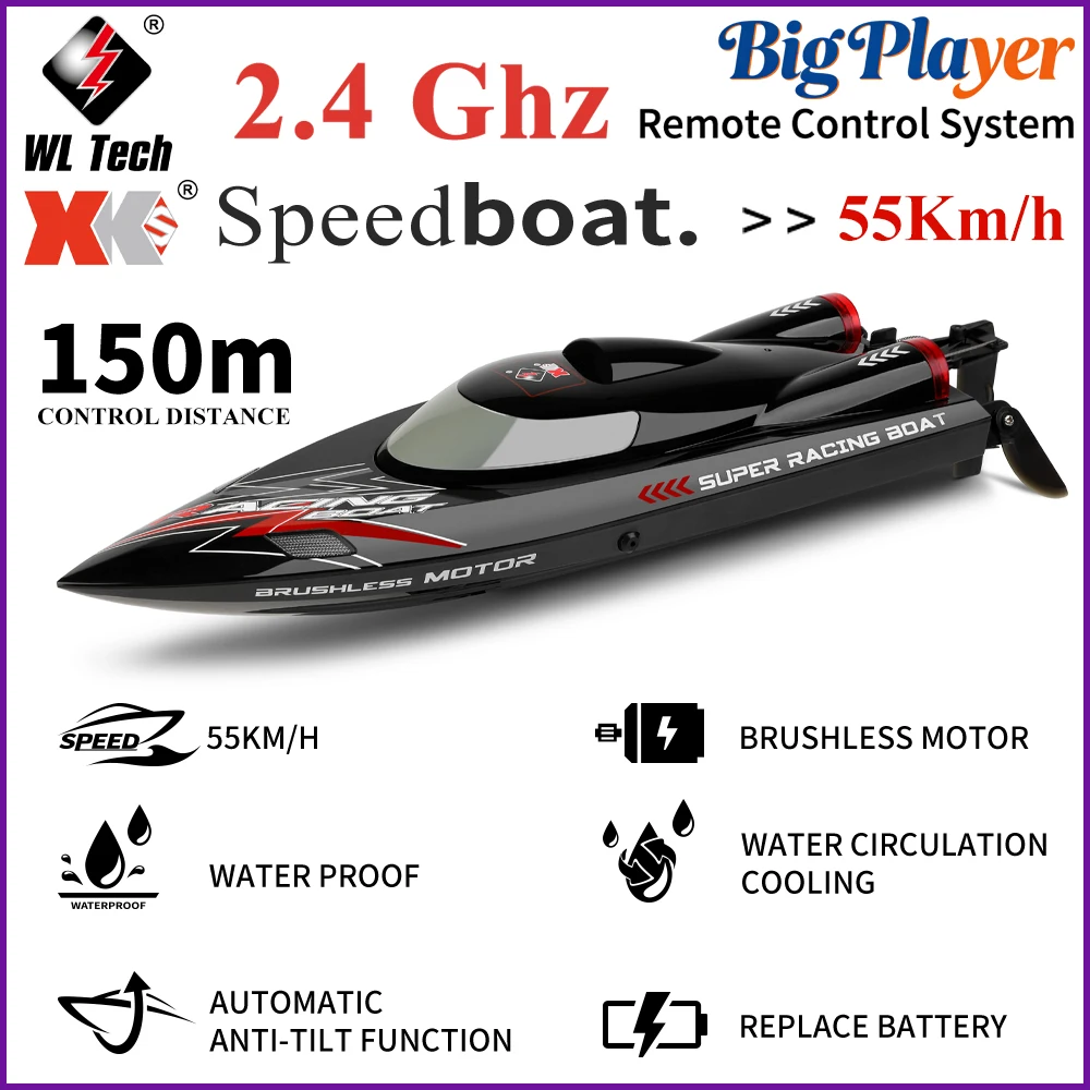 WLtoys WL916 High Speed RC Boat 2.4GHz Remote Control Racing Watercraft Max 55KM/H Speed Waterproof Speedboat Toy for Kids