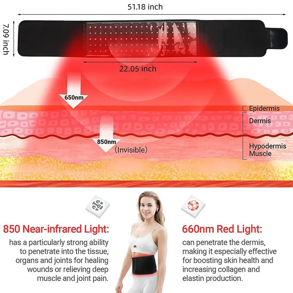 Red ＆Infrared LED Light Therapy Belt 850nm 660nm Back Pain Relief Wrap Burn Fat Wrap Slimming Machine Waist Heat Pad Full Body