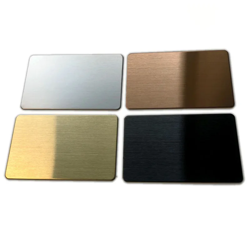 Placa em Branco de Cartão de Metal 304 Cores Ouro Prata Ouro Rosa Preto Acabamento Escovado Unid 86×54 mm Espessura mm Aço Inoxidável