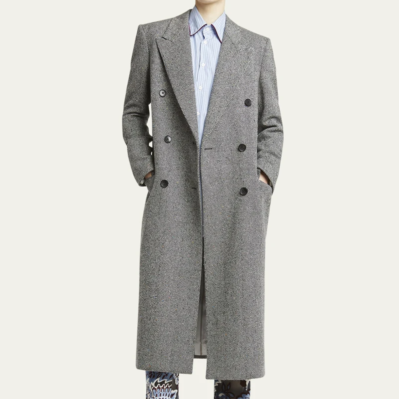 Classic Gray Wool Coat for Women - Slim Fit Double Breasted Simple & Elegant Design