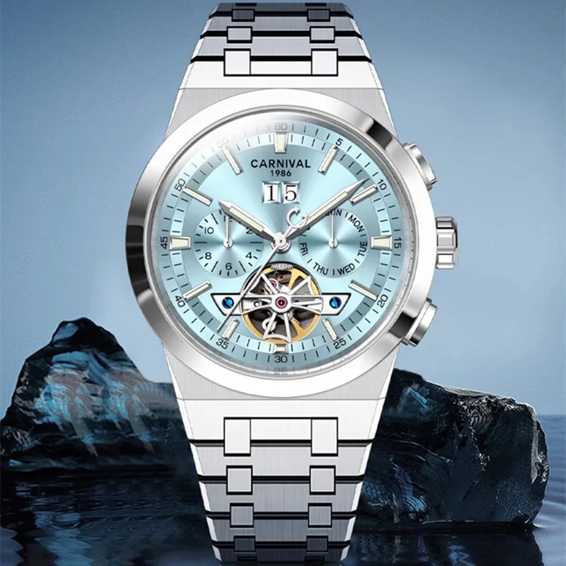Montre CARNIVAL Mens Sport Mechanical Watch Brand Luxury Tourbillon Automatic Wrist Watches for Man 50M Waterproof Reloj Hombre