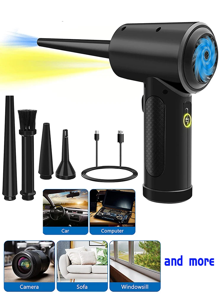 Cordless Air Duster 50000RPM Portable Compressed Air Blower with LED Light for PC Keyboard Laptop Electronics Cleaning