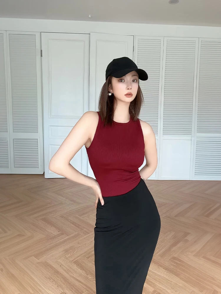 

Женская повседневная майка Disimman Ling для ранней осени, простая, с эффектом утяжки талии, базовая, из нейлона и спандекса, стандартный крой.