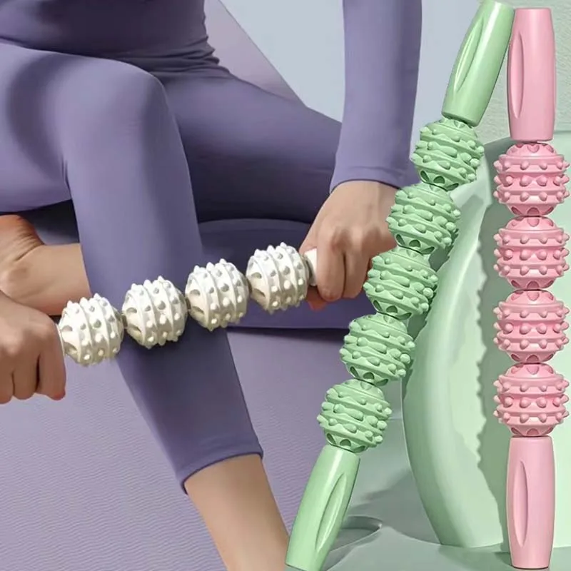 

4 Ball Roller Muscles Massage Stick Relaxation Yoga Fitness Wolf Tooth Fascia for Calves Thighs Arm Full Body Massage Yoga Stick