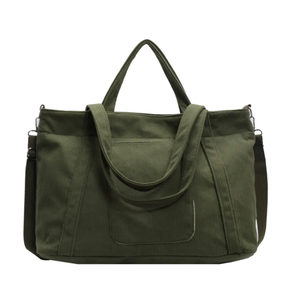 

Portable Solid Color Corduroy Shoulder Bag Casual Korean Style Canvas Tote Bag Handbag Large Capacity Crossbody Bag All-match