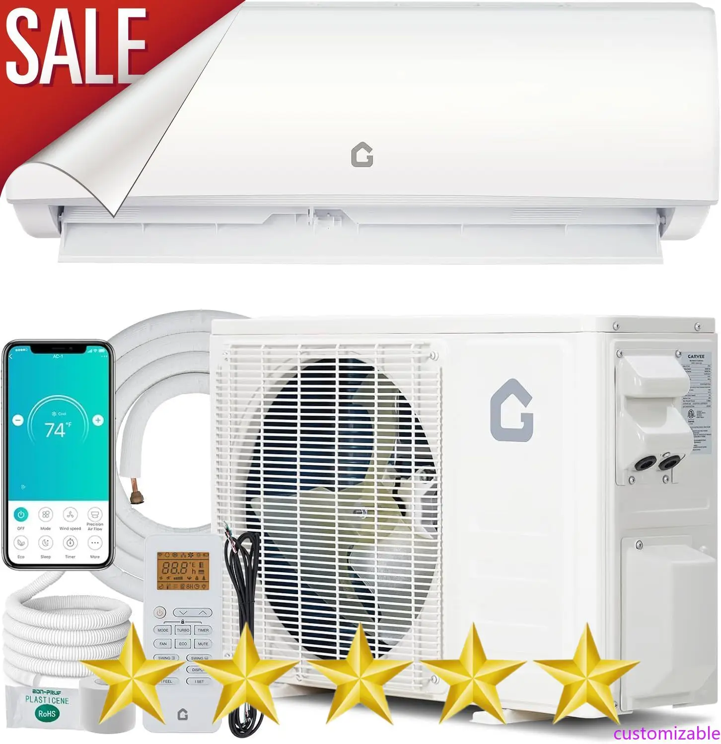 

Customizable 11500 BTU Wifi Enabled Mini Split Air Conditioner & Heater, 17 SEER2 208/230V Inverter Ductless Wall AC Unit with P