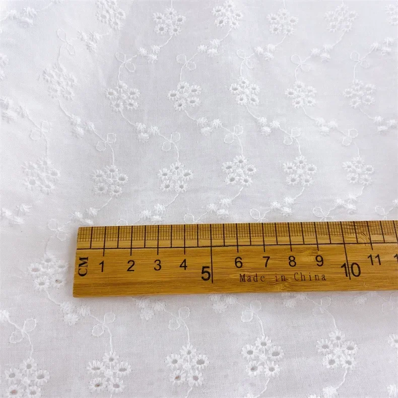 White Embroidery Lace Fabric Cotton By The Yard for Dress Skirt Clothes Sewing Flower Hollow Cloth Brocade Yard