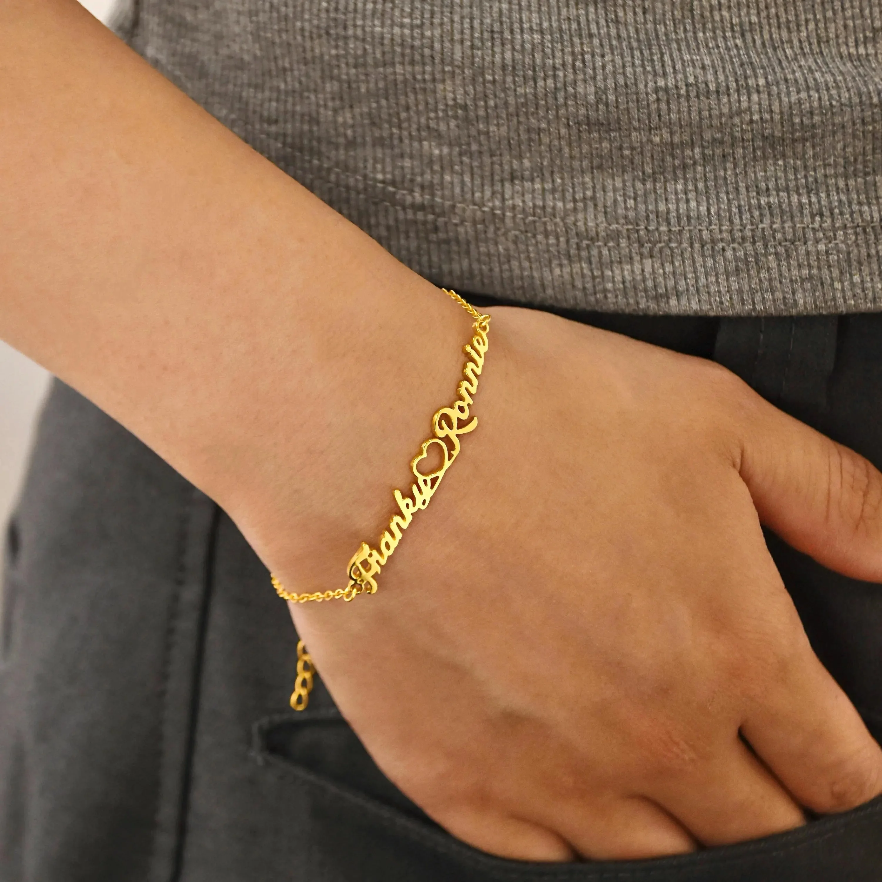 Custom Stainless Steel Bracelet with Two Names – Heart-Shaped Couples' Name Bracelet – Valentine's Day & Christmas Gift - view 2
