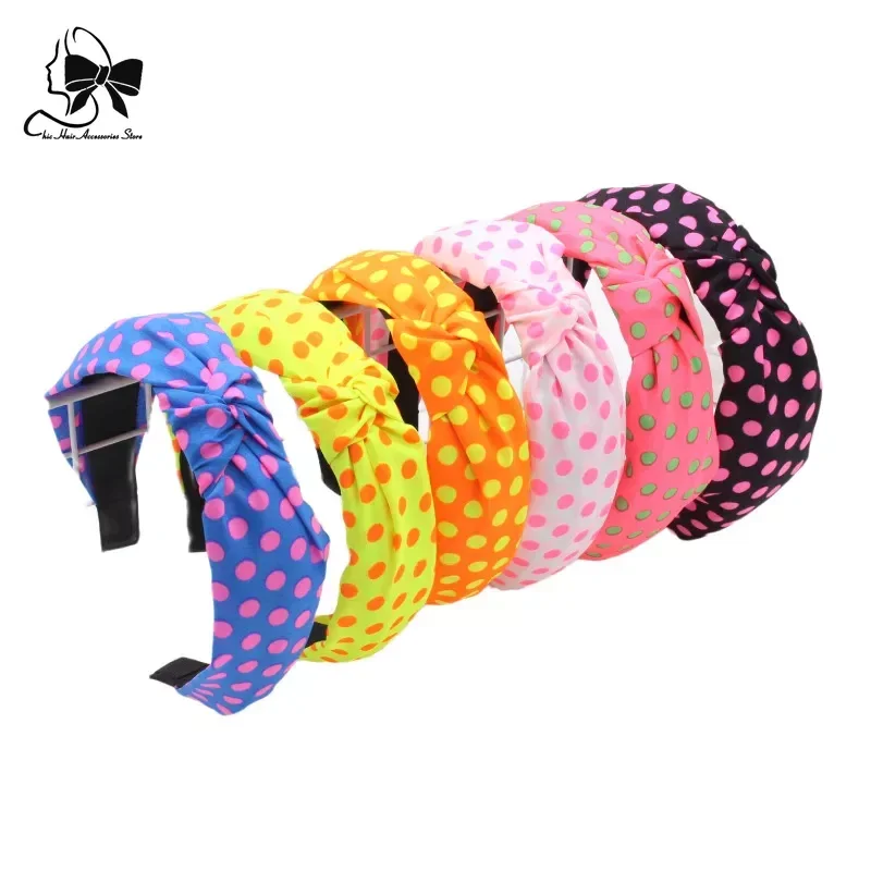 2023 Women Neon Color Polka Hair Hoop Hair Bands Girls Dot Headband Wide Hairband Knot Headwear Accessories