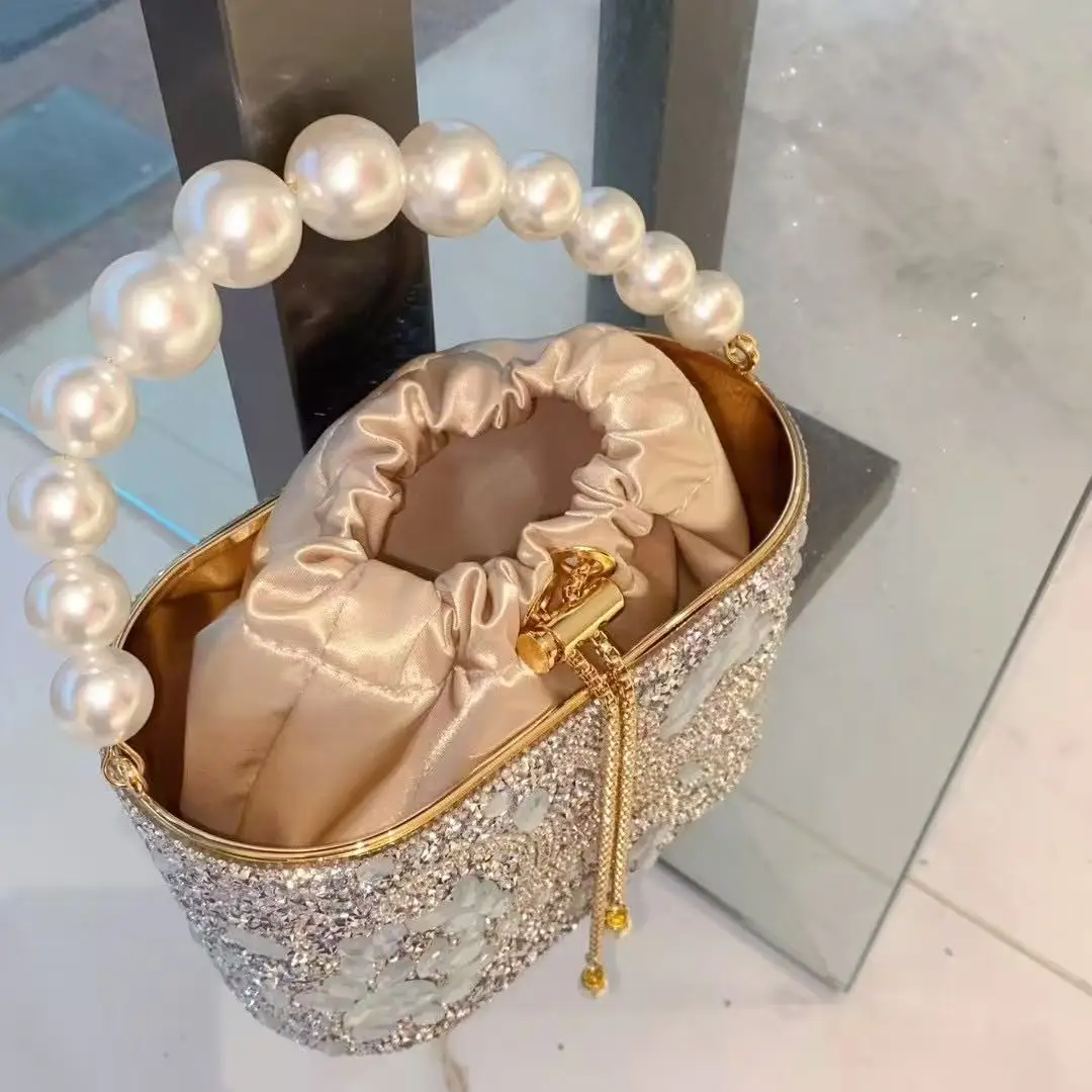 Glitter Shiny Diamonds Clutch Purse For Wedding Or Party Pearl Beading Handheld Women Handbag Luxury Evening Bag Crossbody Bag