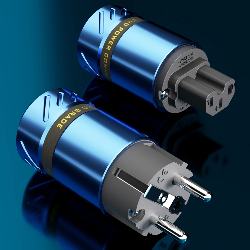 HI-End Aluminum Alloy Rhodium Plated AU/US/EU Schuko Male Female C15 Plug Power Cable Standard Power Connector