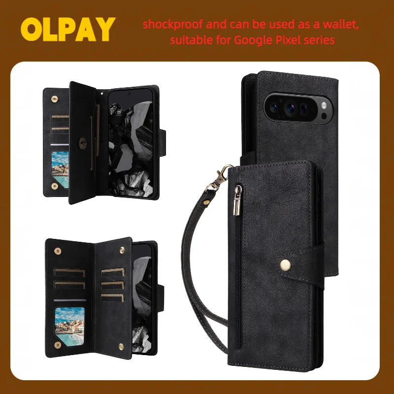 

OLPAY Magnetic Clasp Wallet Case For Pixel 10Pro XL 9 9A 8 7 6 Pixel 9Pro 8A 7A 6A 5A 5 4A 4XL With Card Holder,Cash Slots Case