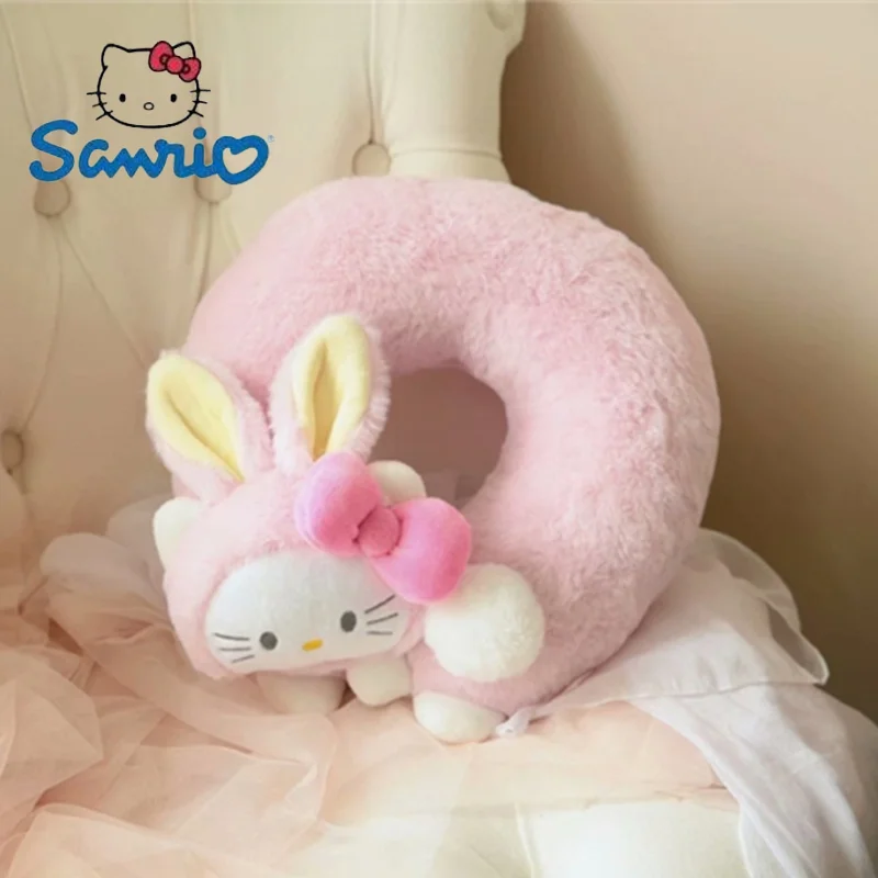 

Новинка, Подушка U-образной формы Sanrio Kawaii My Melody с изображением корицы, летняя плюшевая подушка для шеи в виде сердца из ледяного шелка для девушек, детская подушка в подарок