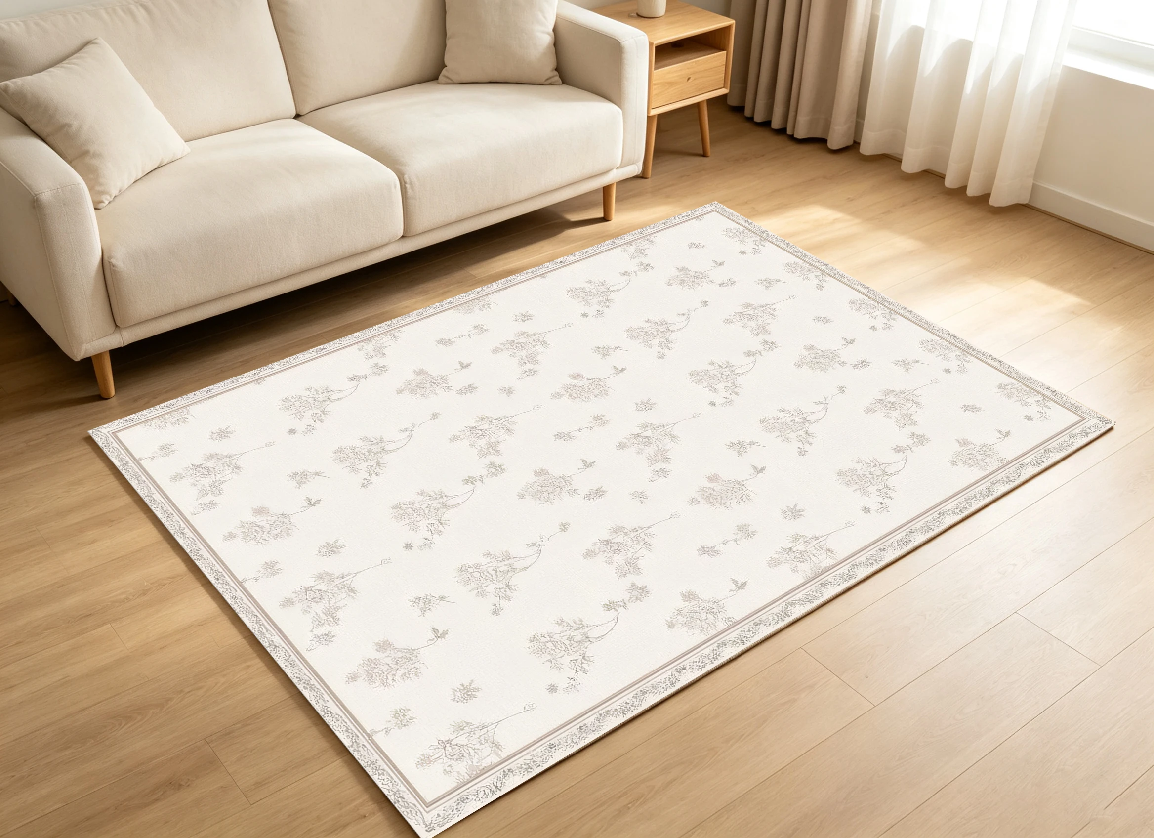 2D Off-White Floral Pattern Rug - Skin-Friendly and Comfortable, Suitable for Living Rooms and Bedrooms, Enhances Space and