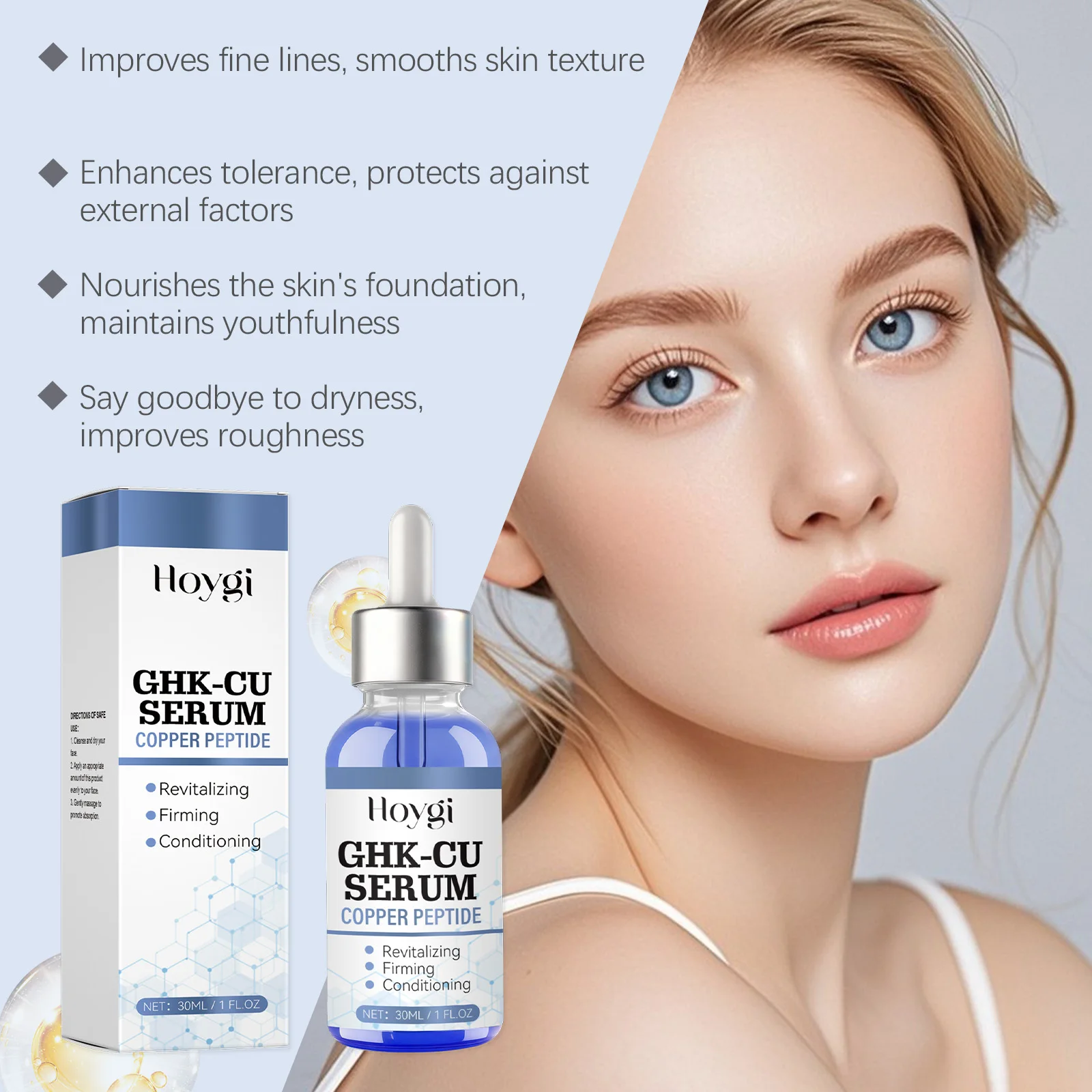 30ml Copper Peptide Serum GHK-Cu Face Firming Lifting Fade Fine Lines Shrink Pores Barrier Repair Hyaluronic Acid Moisturizer