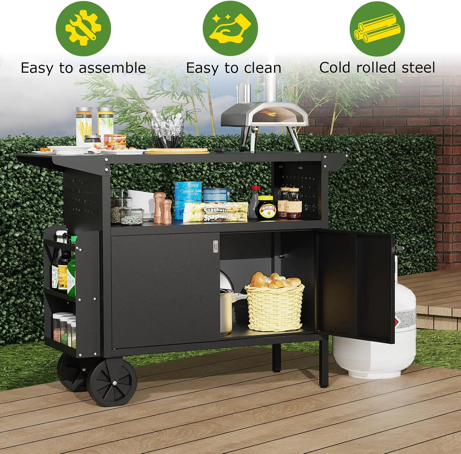 Outdoor Grill Cart Table With Storage Kitchen Island With Wheels Foldable Tabletop For BBQ Food Prep Station Heavy Duty Metal Griddle Countertop For Patio And Camping - view 7