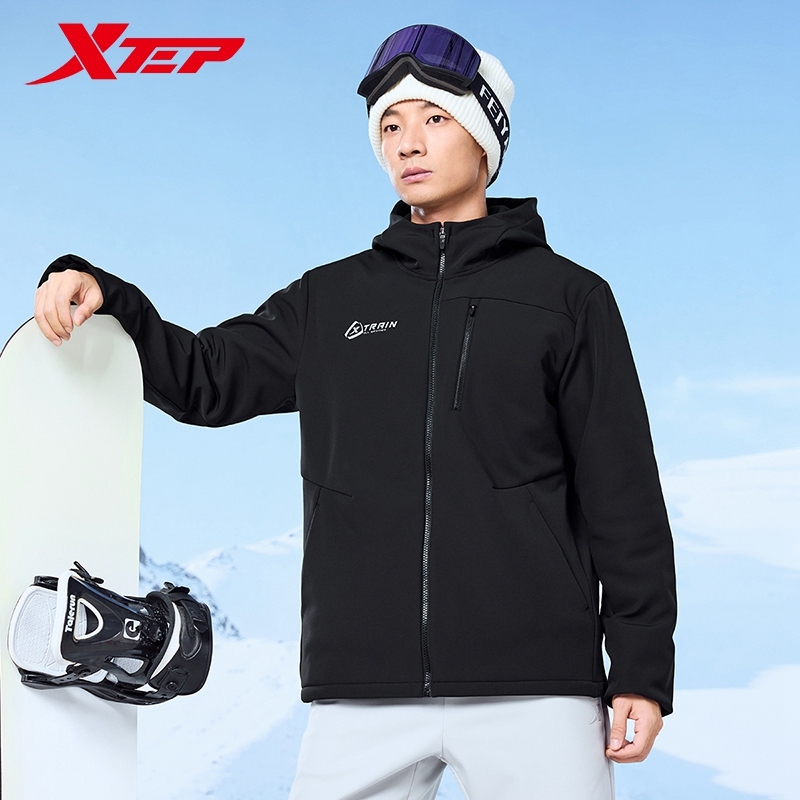  Xtep Windbreaker Male 2024 Winter Sports Hooded Durability Coat Zip-up Keep Warm Outdoor Leisure Trekking Tops 876429160030 