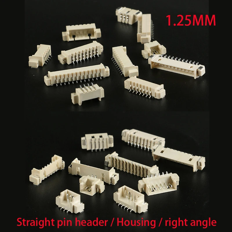 100pcs MICRO JST 1.25 Connector 1.25mm Pitch SMD Horizontal Vertica Straight Socket Pin Header 2/3/4/5/6/7/8/9/10/11/12P