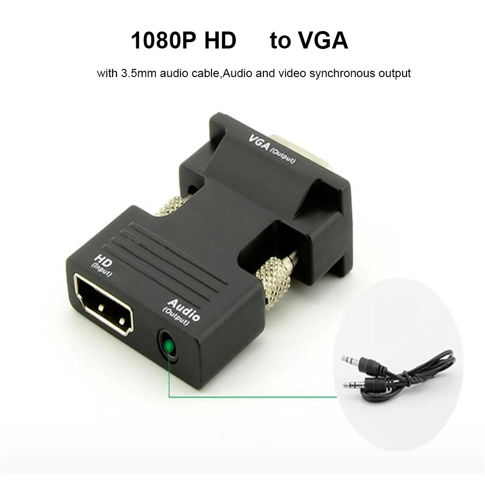 Kompatybilny z HDMI żeński konwerter męski 3.5mm Adapter przewodu Audio 1080P FHD wyjście wideo dla laptopa TV Monitor projektora