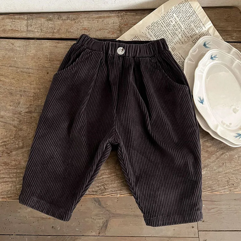 2024 New Spring Korean Style Infant Baby Girls Boys Pants Solid Color Corduroy Toddler Baby Girl Boys Trousers Children Clothes