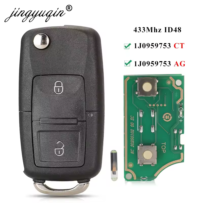 jingyuqin 2BTN מפתח רכב מתהפך לרכב VW Bora Golf Polo Passat Touran Seat Skoda 434MHz ID48 Chip 1J 0959753 AG / 1J 0959753 CT