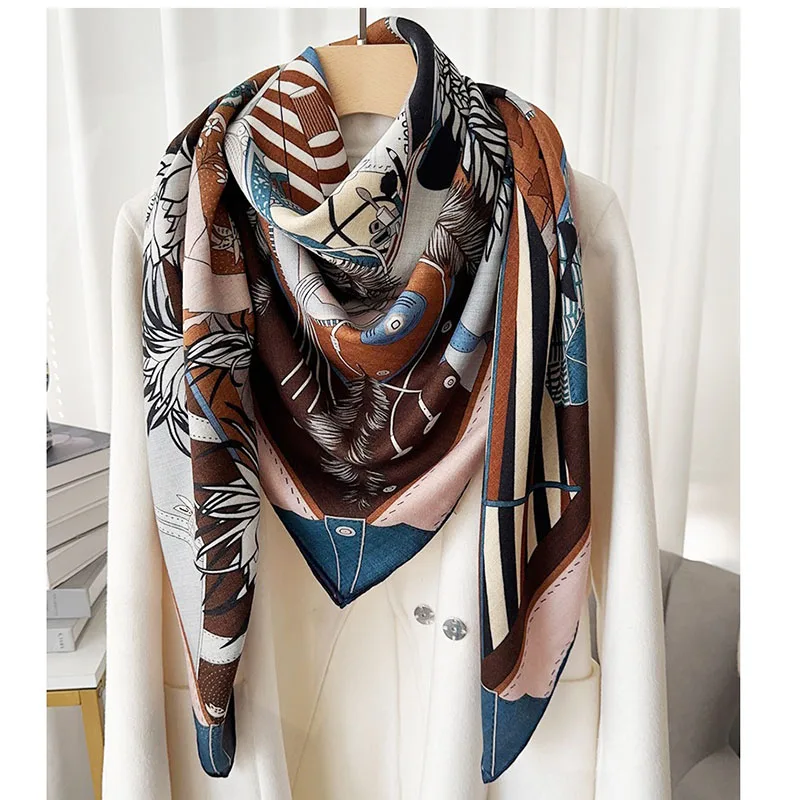 Double Sided Wool Blanket Scarf Shawl Large Square Wool Foulard Echarpe Poncho 135x135cm