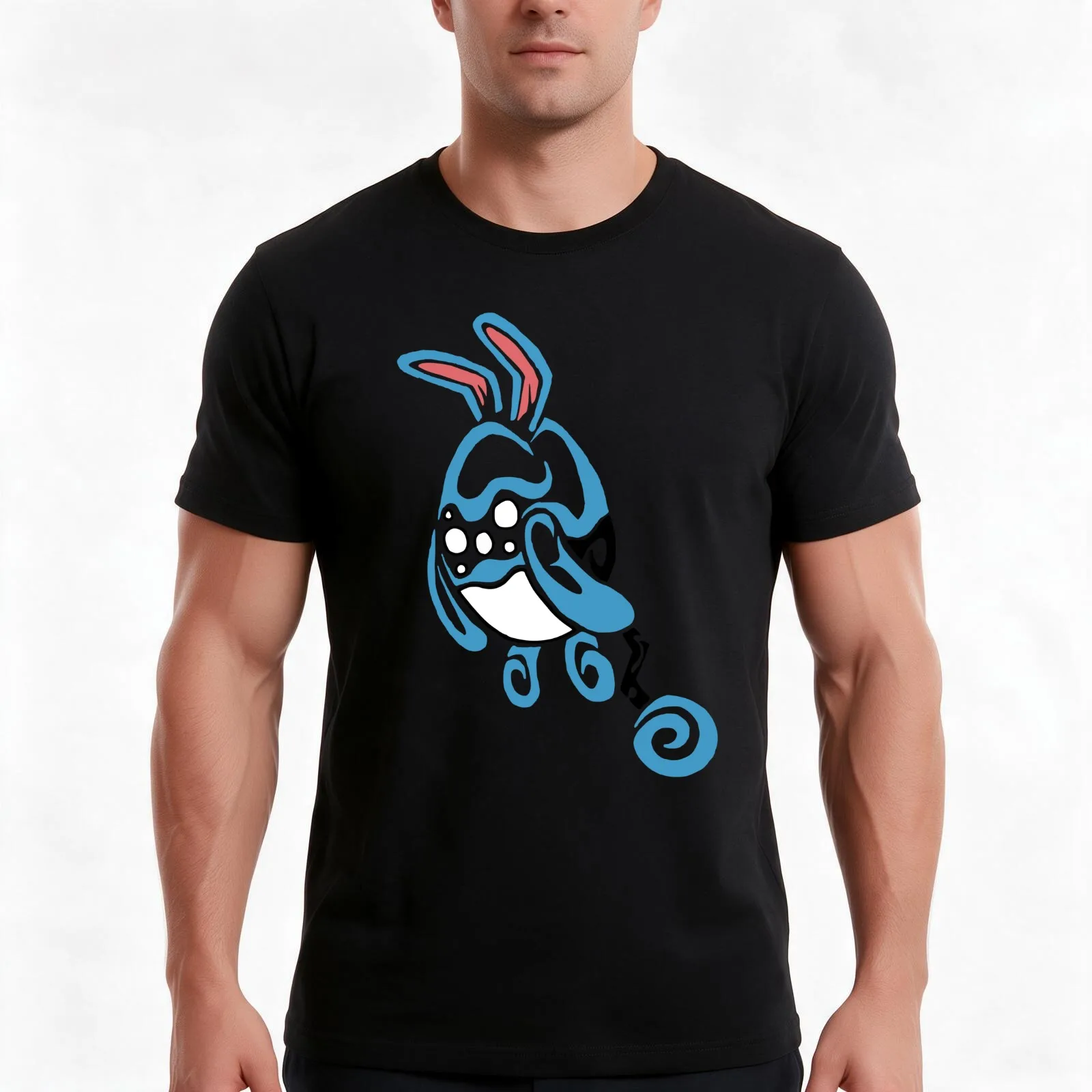 Azumarill Design T-Shirt, Summer Casual Cotton Tee, Oversized Streetwear Tops, Vintage Graphic Print, Loose Fit Short Sleeve