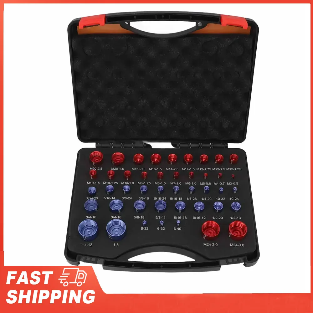 Vérificateur de filetage d'écrou et de boulon, 44 pièces, jauge de taille d'écrou et de boulon rouge bleu, ensemble de jauges d'identification d'écrou et de boulon en pouces