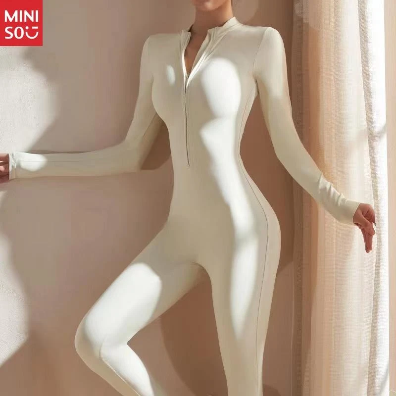   بدلة يوجا بسحاب أمامي للنساء |   Unitard بأكمام طويلة لصالة الألعاب الرياضية وأسلوب الشارع |   بذلة رياضية سلسة